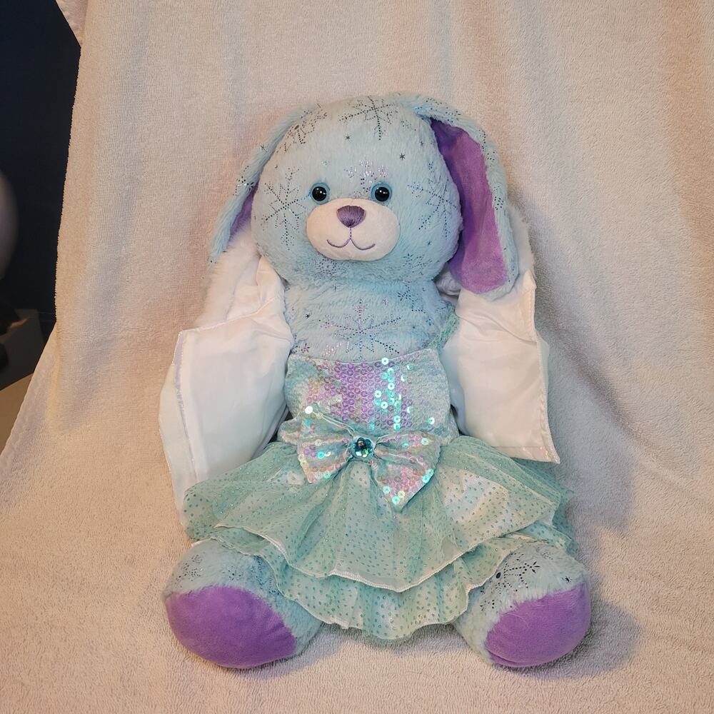 Build A Bear Blue Bunny Rabbit Sparkle Snowflake Stuffed Plush Toy Dress Jacket